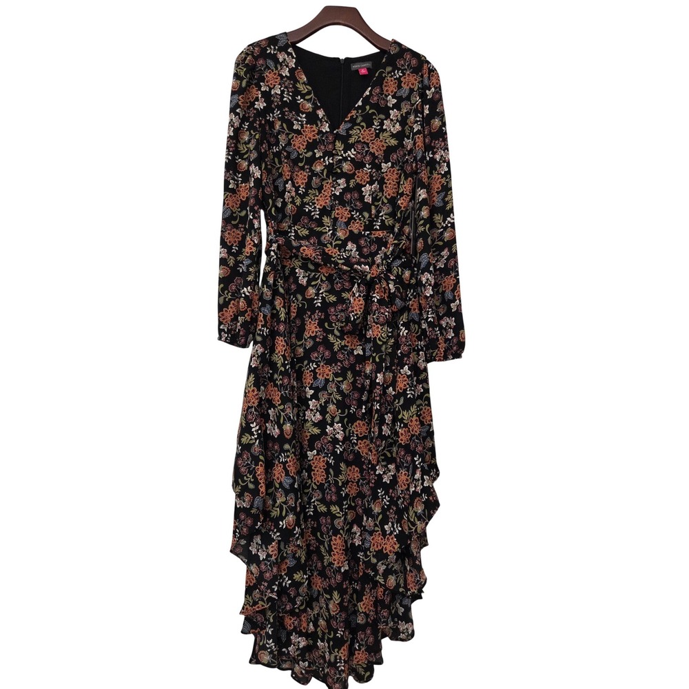 Vince Camuto Floral High-Low Dress Women M Rich Black NWT $109